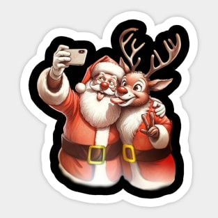 Santa and Reindeer Selfie Sticker